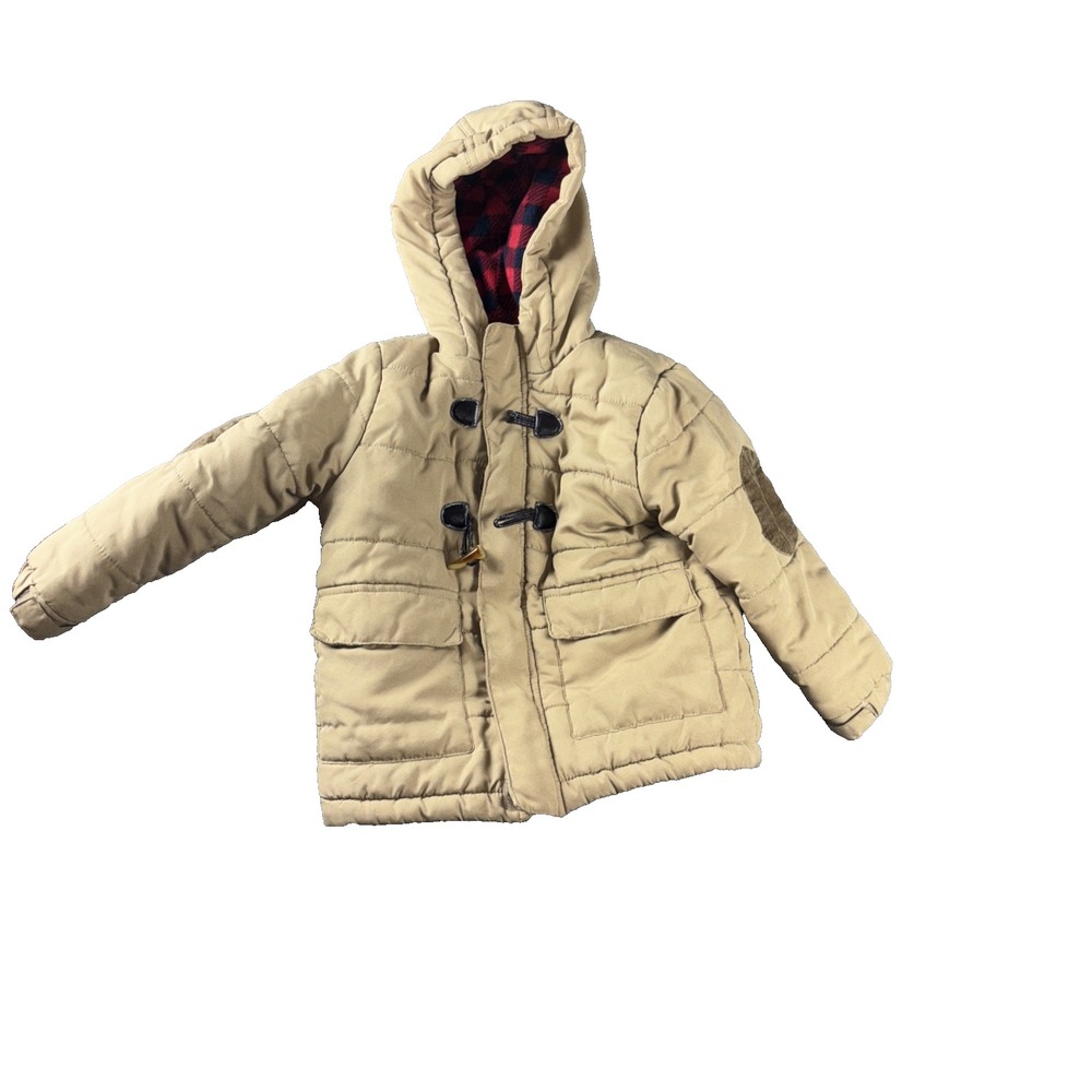 Perry Ellis Boy Size 3T  Boys Quilted Tan Jacket with Buffalo Lined Double elbow